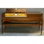 A GEORGE III  MAHOGANY SQUARE PIANO with inlaid banding and bearing a Bilston Enamel plaque "By