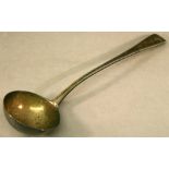 AN EARLY VICTORIAN SILVER LADLE Old English pattern with reeded edge, and engraved crest, marks