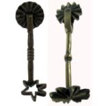 TWO 19TH/EARLY 20THCENTURY BRASS PASTRY JIGGERS, each with wheel, one having a six-pointed star-