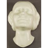 A 1930'S POTTERY WALL MASK of a young woman, unmarked. 24.5cm  CONDITION: Some minor wear to