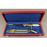 A EAST GERMAN AIRFORCE GENERAL DRESS DAGGER held in red box with blue and gilt hangers. CONDITION: