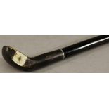 AN EARLY 20TH CENTURY EBONY SUNDAY CLUB WALKING STICK in the form of a golf club with bone inset