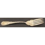 A 925 STERLING SERVING FORK with moulded foliate decoration, marked 'Sterling 925/1000 Patent