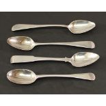 A GROUP OF FOUR SCOTTISH SILVER TEASPOONS two James Eskine, Aberdeen c1792, one Ewan Wilson, Perth