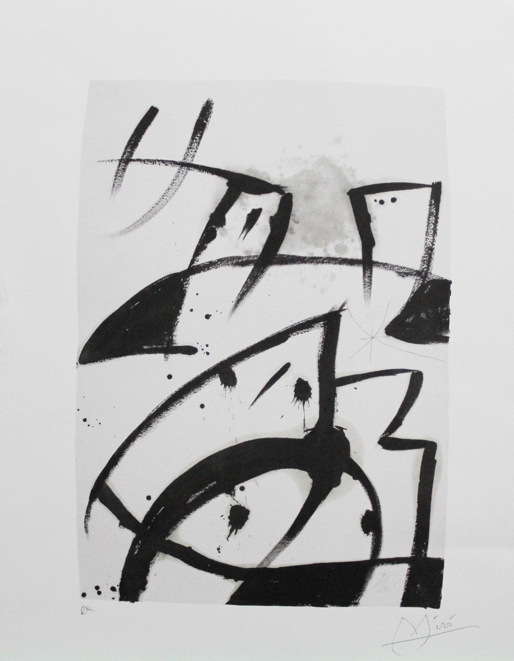 After Joan Miro (Spanish 1893-1983)  A SIGNED MONOCHROME PRINT abstract image signed in pencil to