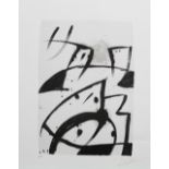 After Joan Miro (Spanish 1893-1983)  A SIGNED MONOCHROME PRINT abstract image signed in pencil to