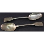 TWO VICTORIAN SILVER SPOONS fiddle pattern, one with engraved initial H, London 1847, maker