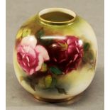 A ROYAL WORCESTER GLOBULAR VASE decorated with roses, printed mark to base with date code for 1917.