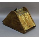 A VICTORIAN BRASS-MOUNTED MAHOGANY COAL SCUTTLE of triangular form with inlaid detail, brass