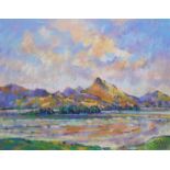 Geoff Marsters (British contemporary)  DERWENTWATER & CAUSEY PIKE, pastels, a view across