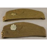 TWO BRITISH WW2 SIDECAPS one bearing Border Regiment badge both with maker marked to interior.