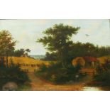 T. M. Hall (British 19th century)  A RURAL HARVEST SCENE, oil on canvas, signed lower right, in a