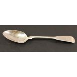 A SCOTTISH PROVINCIAL SILVER TABLE SPOON, fiddle pattern with engraved initials AM, marks for