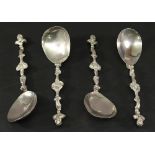 A GROUP OF FOUR MID-19TH CENTURY SLOVAKIAN (AUSTRO-HUNGARIAN) WHITE METAL SPOONS, the tear-drop