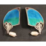 A PAIR OF MODERN LIBERTY & CO 'THE HERA COLLECTION' ENAMELLED SILVER EARRINGS of stylised form