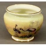 A SMALL ROYAL WORCESTER PORCELAIN HAND-DECORATED PLANTER of shouldered and tapering form,