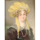 A 19TH CENTURY PORTRAIT MINIATURE of rectangular form, watercolours on ivory panel depicting a