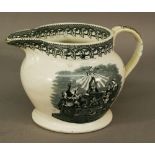 A VICTORIAN TRANSFER-PRINTED JUG decorated with opposing monochrome Order of Odd Fellows