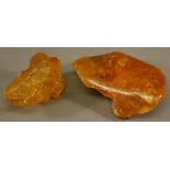 TWO BLOCKS OF NATURAL AMBER probably Baltic, 195grams(total) CONDITION: Natural form, some scratches