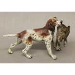 A MID 20TH CENTURY AUSTRIAN COLD PAINTED BRONZE OF A STANDING HOUND BY FRANZ BERGMAN, modelled