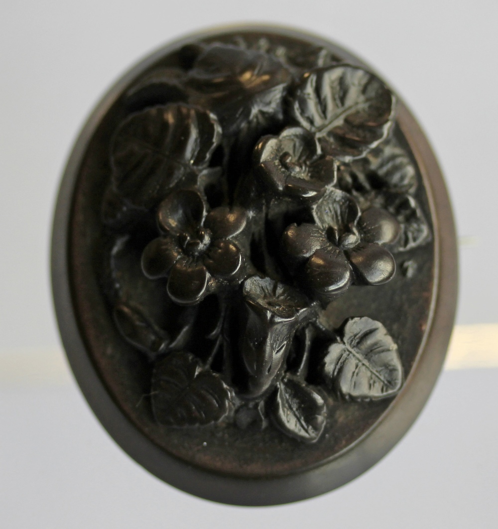 A VICTORIAN WHITBY JET CAMEO, carved with bust of a young woman, oval 5.5cm x 4.5cm, a ditto cameo - Image 4 of 6