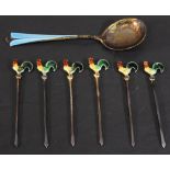 A DAVID ANDERSON (NORWAY) ENAMELLED 925S SPOON, having a tapering handle with blue enamelling and