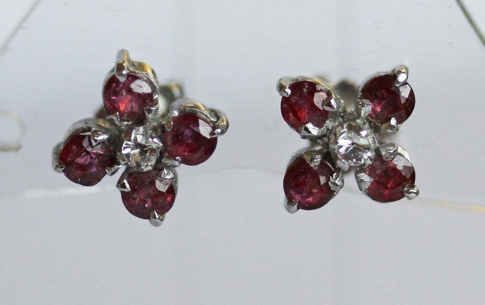 A PAIR OF SILVER, GARNET AND WHITE STONE EARRINGS (for pierced ears - stamped 925 to butterflies), a - Image 2 of 10