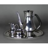 A 20TH CENTURY DANISH SILVER PLATED FOUR PIECE TEA SERVICE of Art Deco design, comprising teapot,