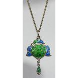 AN ART NOUVEAU SILVER AND ENAMEL PENDANT by James Fenton, Birmingham 1908, of stylised form with