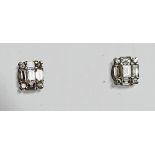 A PAIR OF 18CT WHITE GOLD AND DIAMOND EARRINGS, rectangular, baguette and brilliant cut diamonds,