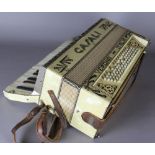 A 20TH CENTURY CASALI OF VERONA PIANO ACCORDIAN, with pearlised lucite case, pierced metal grille,