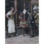 JOHN SEEREY-LESTER (American b1946) GREENGROCERS, a pastel study of Edwardian life, signed and dated