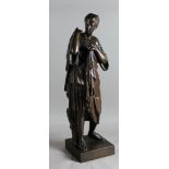 19TH CENTURY FRENCH AFTER PRAXITELES (4TH CENTURY BC)- DARK BROWN PATINATED BRONZE FIGURE - 'DIANA