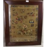 Mahogany Framed Sampler by Elizabeth Fairclough 1843, born June 1831 - Figure, Flowers and Birds