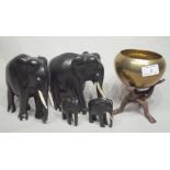 Family of Carved Wooden Elephants