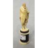 Carved Ivory Figure of Begger on Ebony Stand - 6" tall