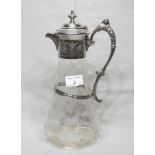 Engraved Glass Claret Jug with Silver Plated Mounts