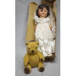 1950's Porcelain Headed Doll and a Growler Teddy Bear