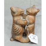 Hand Potted Terra Cotta "Dancing Bears" 6" tall
