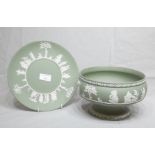 Green Wedgwood Jasper Ware Footed Fruit Bowl and Plate