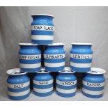 Set of Eight T.G.Green Cornish Kitchen Ware Storage Jars with Black Back Stamp - Soap Flakes,