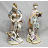 Pair Continental Porcelain Figurines bearing the A.R. marks - "Justice" and "Diana" (some damage)