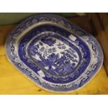 2 Blue and White Willow Pattern Meat Plates