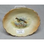 Locke of Worcester Blush Dish with Hand Painted Bird amongst Flowers, signed J. Lewis