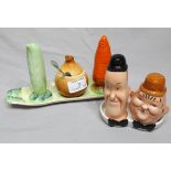 Beswick Laurel & Hardy Cruet together with a Carlton Ware Vegetable Cruet