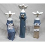 Lladro Set of 3 Figures of Nuns (21cms - 27cms tall)