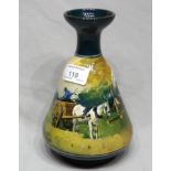 Gouda Conical Shaped Vase with Hand Painted Rural Scene, signed