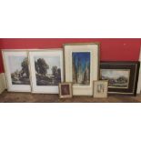 Two small Baxter prints, South London Royal Mail coaching print, a pair of rural lithographs and a