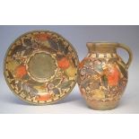 Burleigh ware Charlotte Rhead jug and bowl,  decorated with leaf, berries and flowers, printed marks