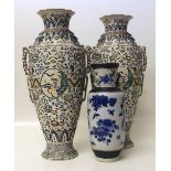 Pair of tall Japanese vases and a Chinese blue and white vase (3). Condition report: see terms and